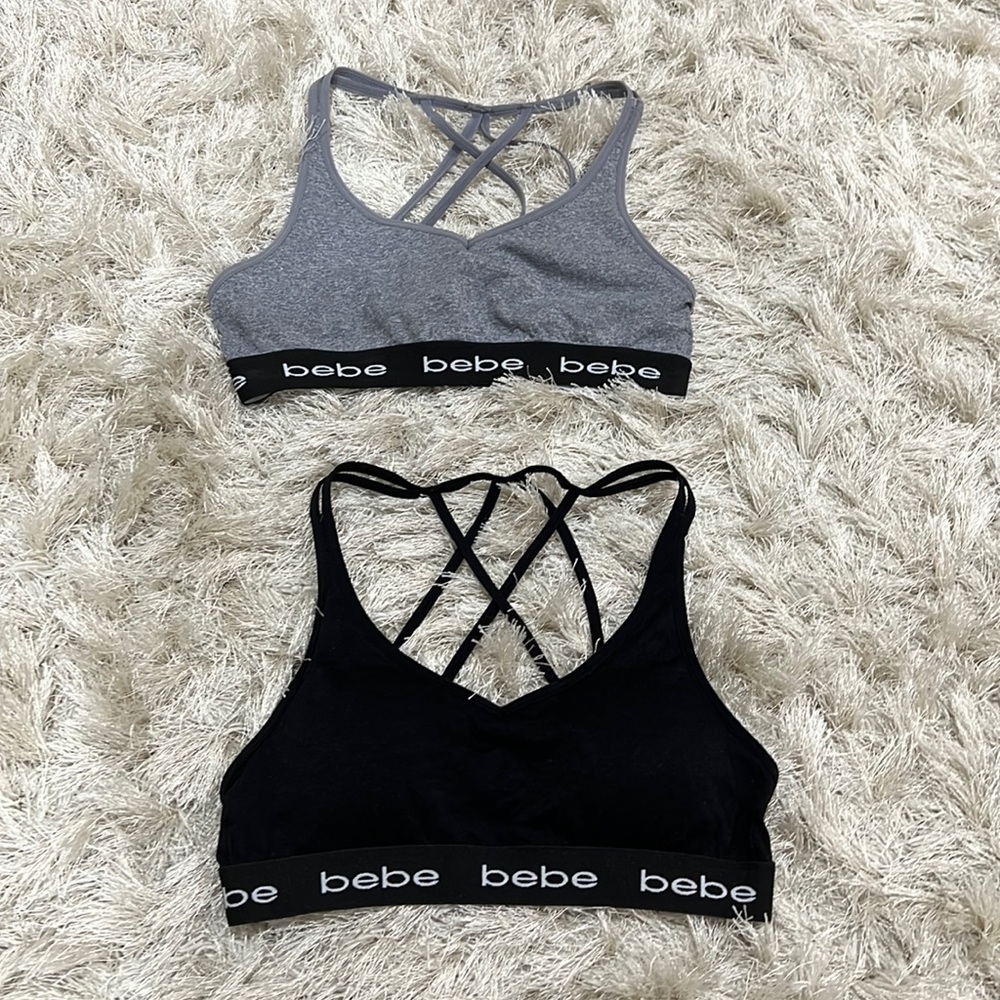 (2) bebe sports bras woman’s size medium in black and gray